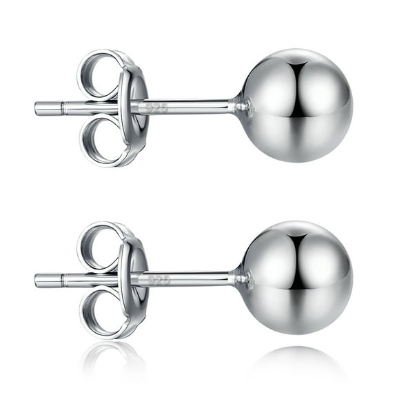 Jiamiaoi 18K White Gold Plated Ball Earrings 4mm-8mm 925 Sterling Silver Ball Stud Earrings Hypoallergenic Ball Earring Studs Polished Ball Earrings Silver Nickle-free