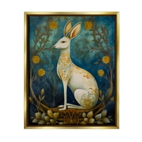 Stupell Industries Patterned Forest Rabbit Animals & Insects Painting Gold Floater Framed Art Print Wall Art, 17 x 21