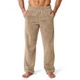 thumbnail image 2 of Garbnen Pajama Pants Men Flannel Cozy Wide Leg Sleeping Pants for Men Solid Color Elastic Waist Baggy Fall Winter Warm Casual Fluffy Mens Lounging Pants Khaki L, 2 of 7
