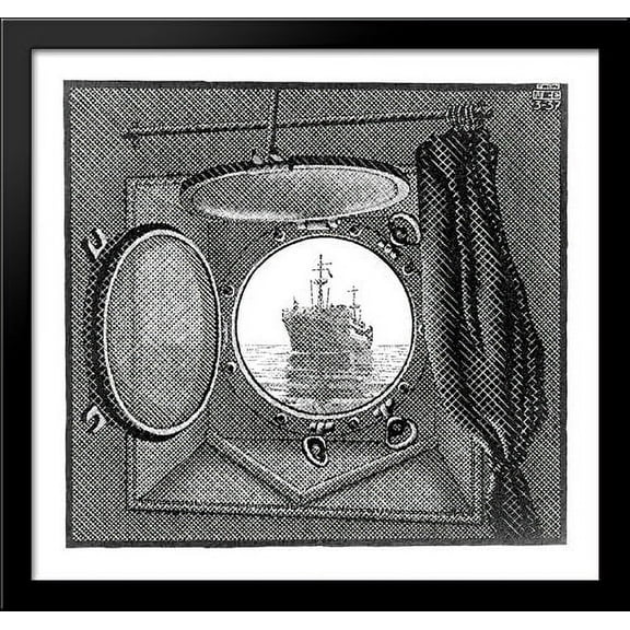 Porthole 30x28 Large Black Wood Framed Print Art by M.C. Escher