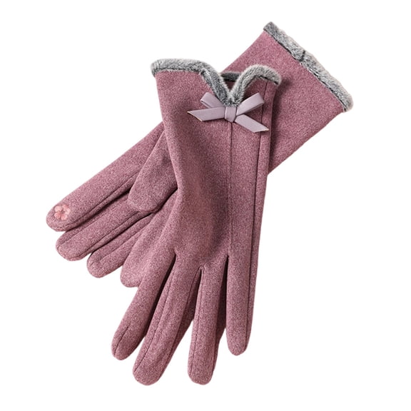 StSilkitty Women Winter Gloves Cold Weather Fleece Warm Bowknot Gloves Windproof Cycling Running Full Finger Gloves