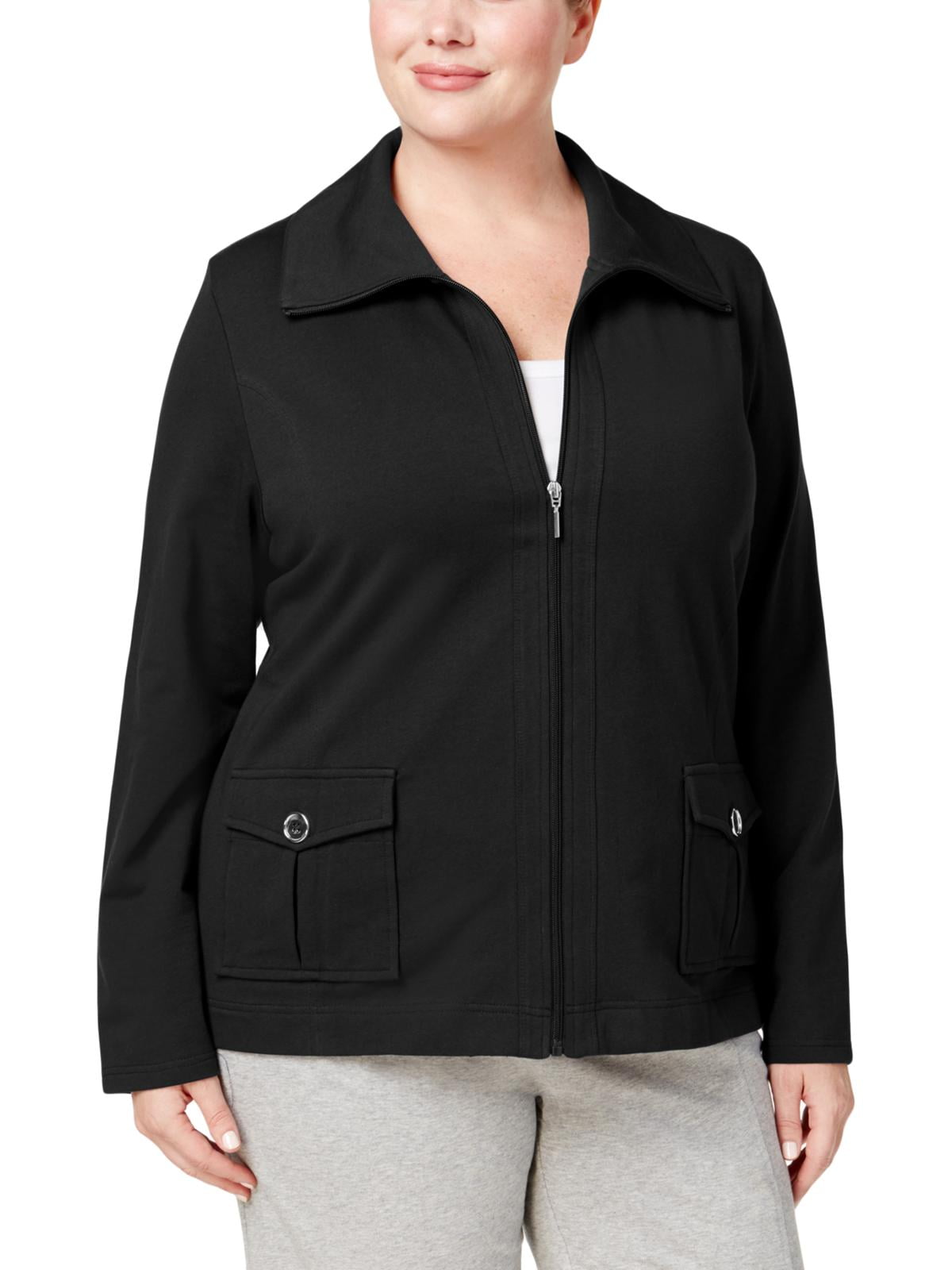 Karen Scott Womens Plus Active Wing Collar Athletic Jacket