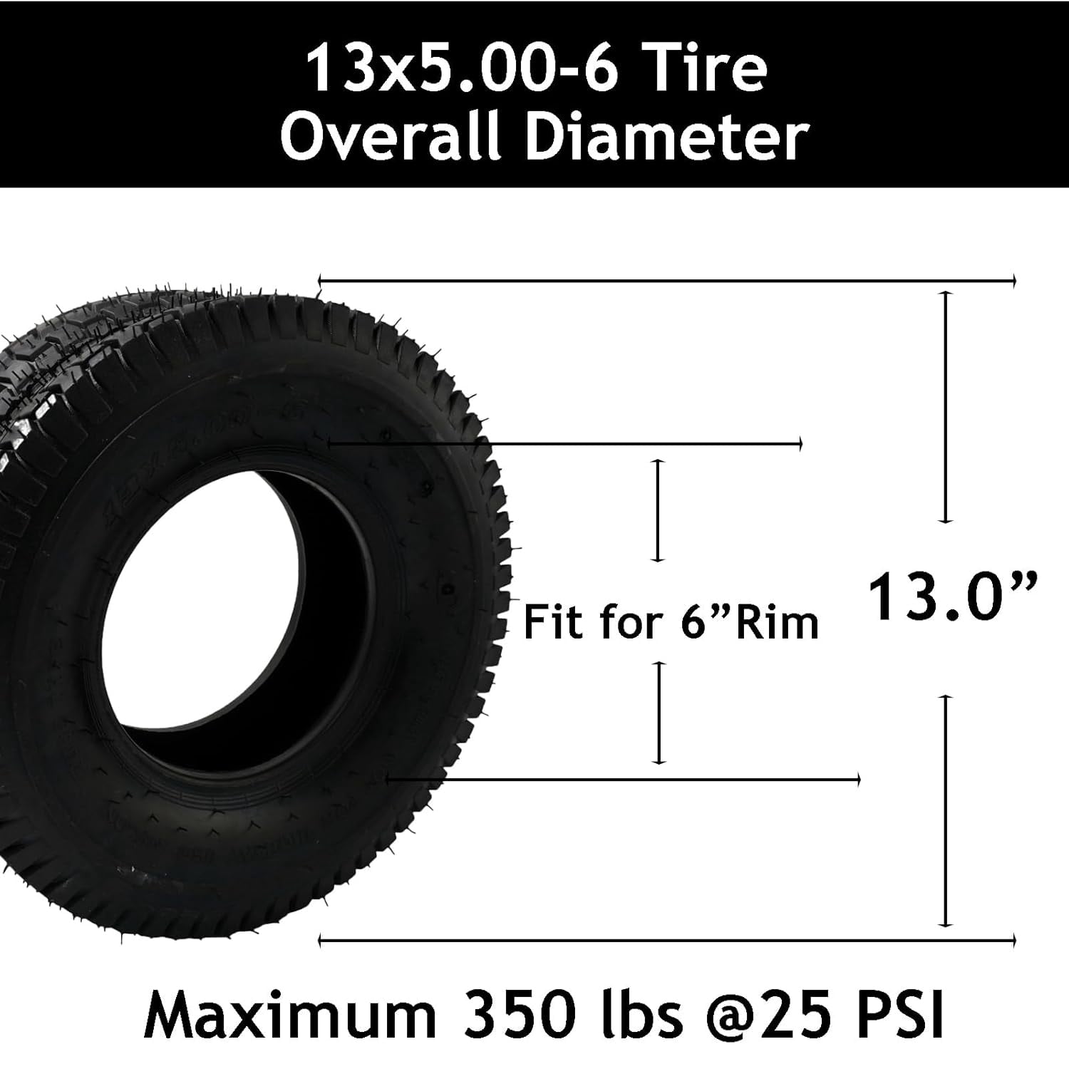 13x5.00-6 Tire and Tube Set, 350 lbs Load Capacity for Riding Lawn Mowers and Utility Carts, with Standard Tread & Puncture-Resistant Inner Tube for Reliable All-Surface Traction