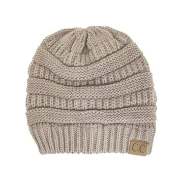 Unisex Trendy Warm Chunky Soft Stretch Cable Knit Beanie, Beige