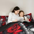 thumbnail image 4 of Manfei Gothic Skull 7pcs Bedding Comforter Set,Romantic Flower Rose Queen Bedding Sets,Girl Red Floral Queen Sheet Sets For Boys,Microfiber Bedroom Decor Reversible, 4 of 8