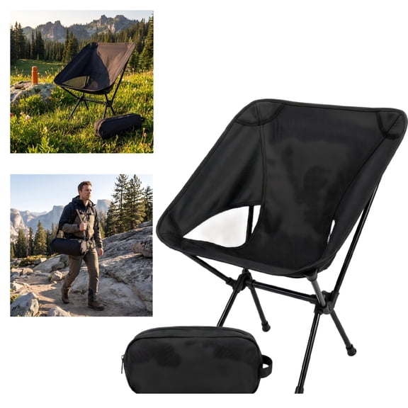 Portable Camping Chair Lightweight Foldable Outdoor Chair for Adults, Compact for Hiking Backpacking Beach Lawn Fishing Picnic with Carry Bag (Black)