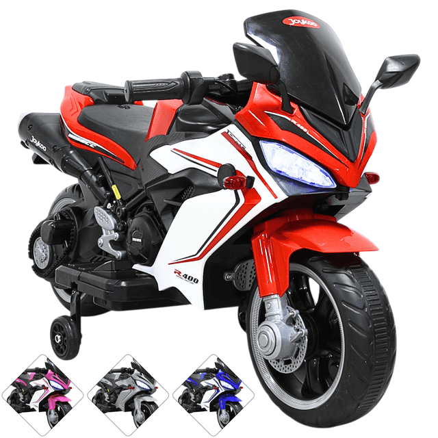 Moto Montable Eléctrica Deportiva 2 Ruedas para Niños Luz Bluetooth Dos Baterias 6V con Cargador Soporta Hasta 30kg - Rojo