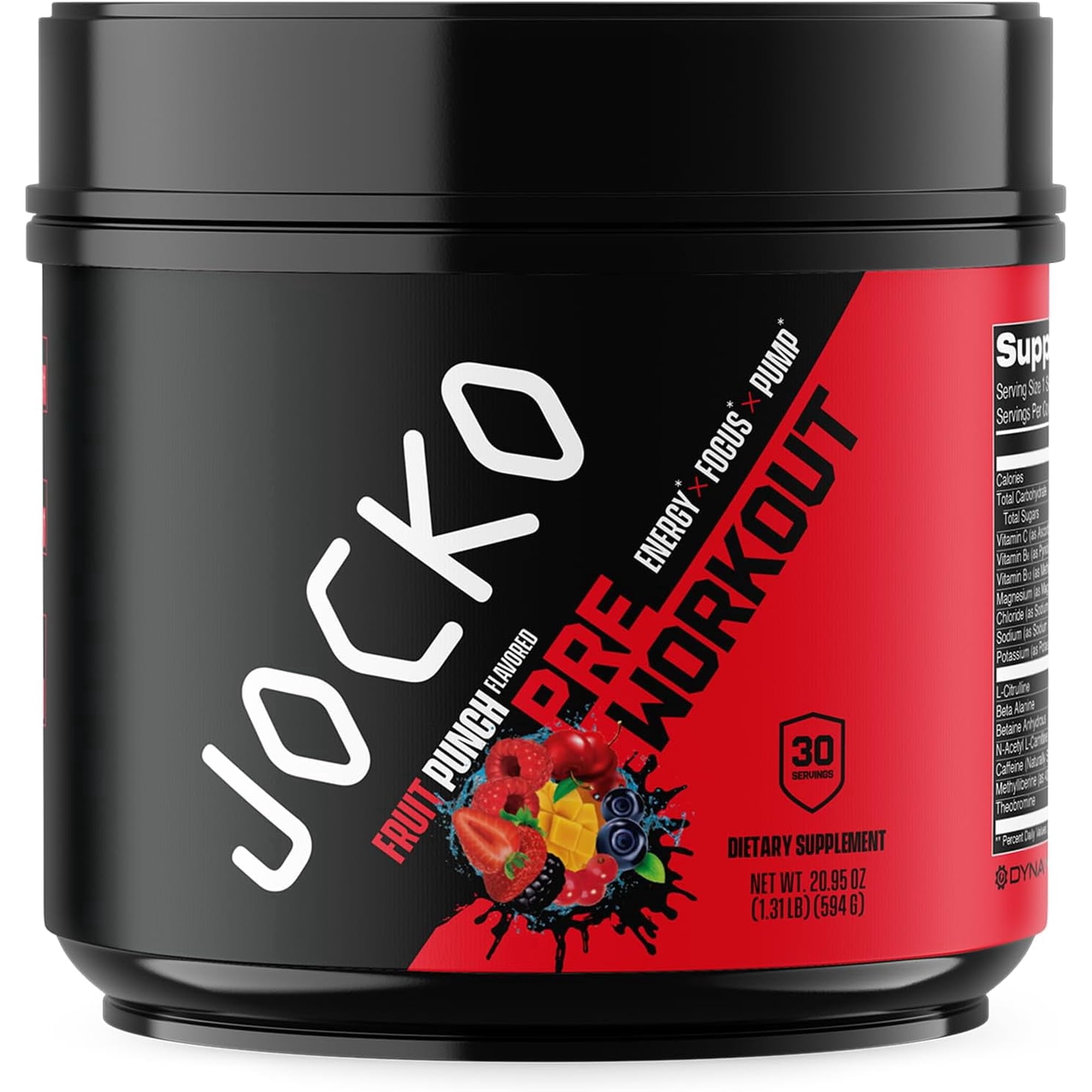 Jocko Fuel Pre Workout for Men & Women, High Stim Low Sugar Blend with Beta Alanine + L-Citrulline, Support Muscle Pump, Energy, & Recovery, 200mg of Caffeine, Fruit Punch, 30 Servings, 1.31lbs