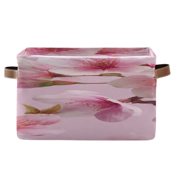 Elegant Pink Plum Blossom Square Storage Bins with Handles Collapsible Containing Box 1 Pack