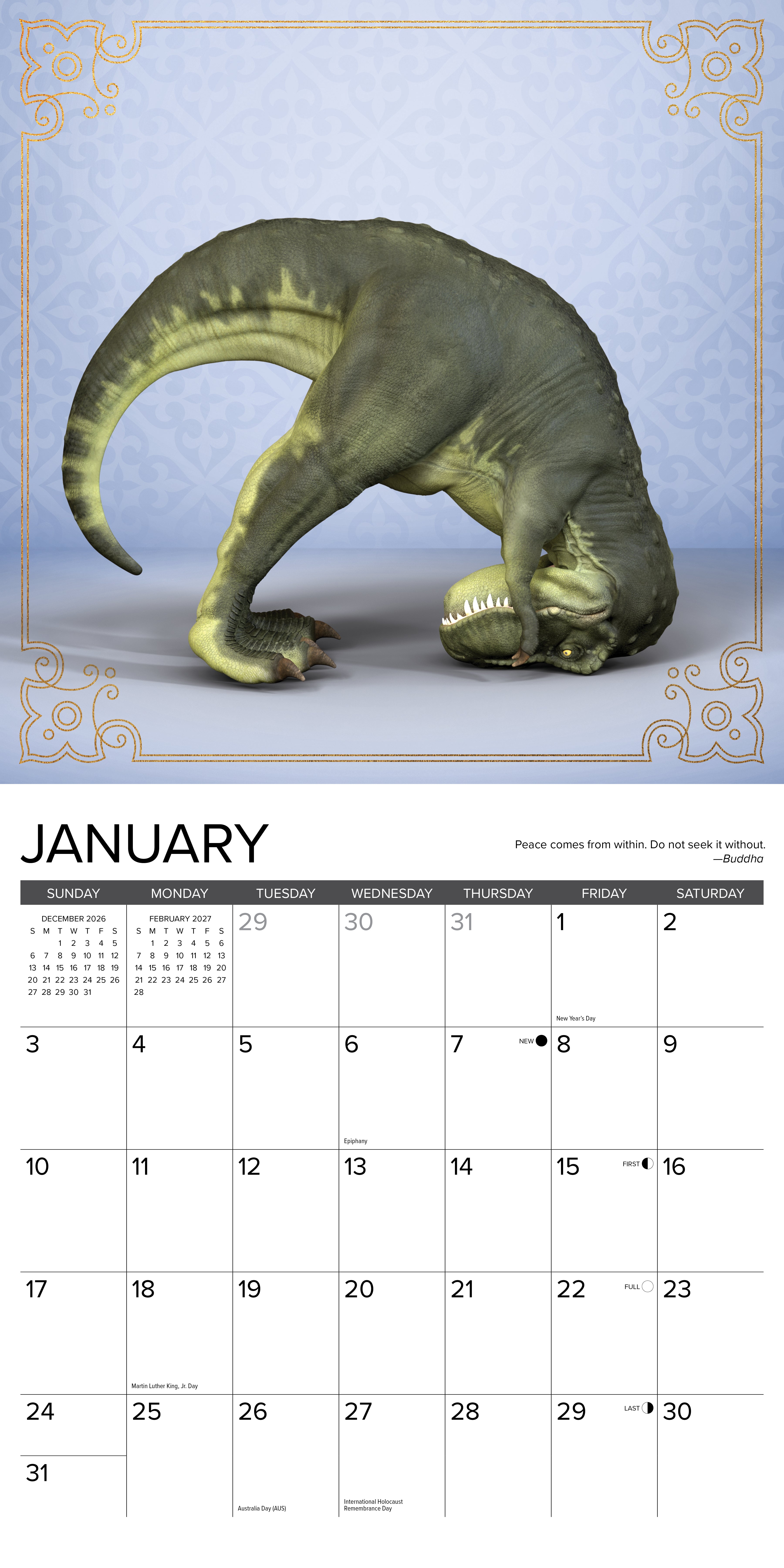 Willow Creek Press, T-Rex Yoga 2027 Wall Calendar