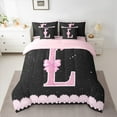 thumbnail image 2 of Manfei Initial Letter L 7pcs Bedding Comforter Set,Galaxy Starry Night Queen Bedding Sets,Pink Sequin Print Queen Sheet Sets For Girl,Breathable Bedroom Decoration Reversible, 2 of 8
