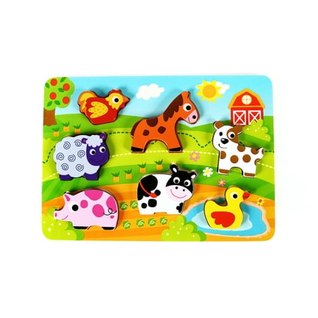 Old Barnyard (Fun Barnyard Farm Animals Chunky Wooden Puzzle for Toddlers, Preschool Age w/