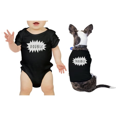 

Double Trouble Pet Baby Matching Shirts Black Cotton Bodysuit Gifts