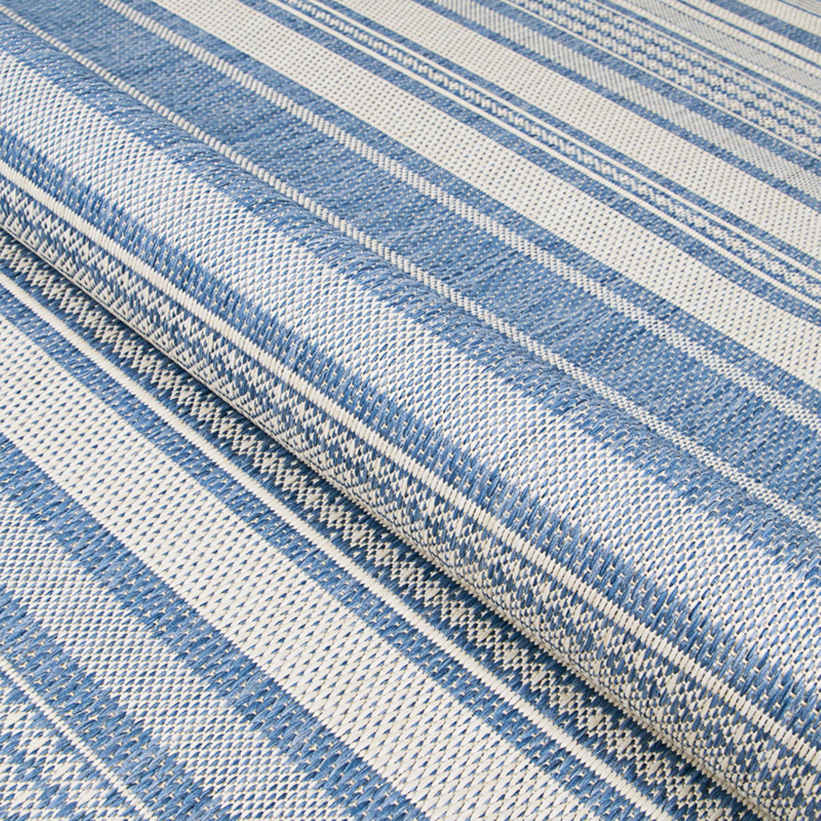 Couristan Recife Gazebo Stripe Indoor / Outdoor Area Rug, Champagne- Blue, 5'3" x 7'6"