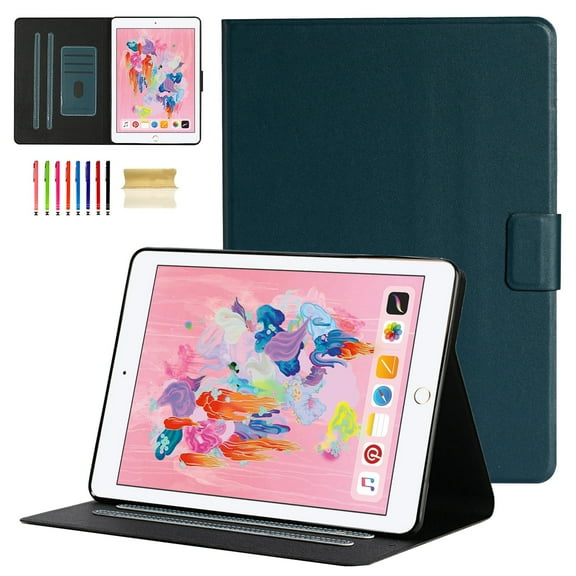 iPad 6th Generation Case, iPad 5th Generation Case, iPad Air 2 Case, iPad Air 1st Case, iPad Pro 9.7 inch Case, Dteck Slim Fit Magnetic Flip Case Buitl-in Card Slots Auto Wake Sleep Cover,Deep Green