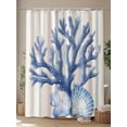 thumbnail image 4 of Boanket Polyester Fabric Navy Blue Coral Shower Curtain, Coastal Shell Summer Beach Stripe Waterproof Bathtub Curtain Bathroom Decor Set with Hooks 48 x 72 Inches,, 4 of 6