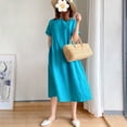 thumbnail image 3 of JUNWELL Robe Femme Coton Lin Décontractée Été Couleur Unie Manches Courtes Ample Plage Kaftan Midi, 3 of 7