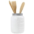 thumbnail image 3 of Home Basics Ceramic Retro Mason Jar Utensil Organizer Holder, White, 4.5x7 Inches, 3 of 4