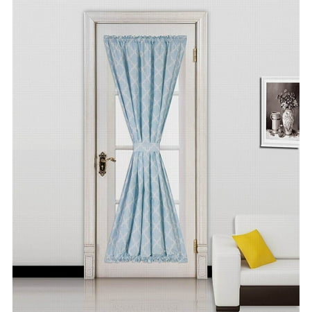 French Drape - (ELLA) LIGHT BLUE -WHITE 1 Mix Color GEOMETRIC French Door Foam Backing Insulated Thermal Blackout Rod Pocket Curtain Panel 55