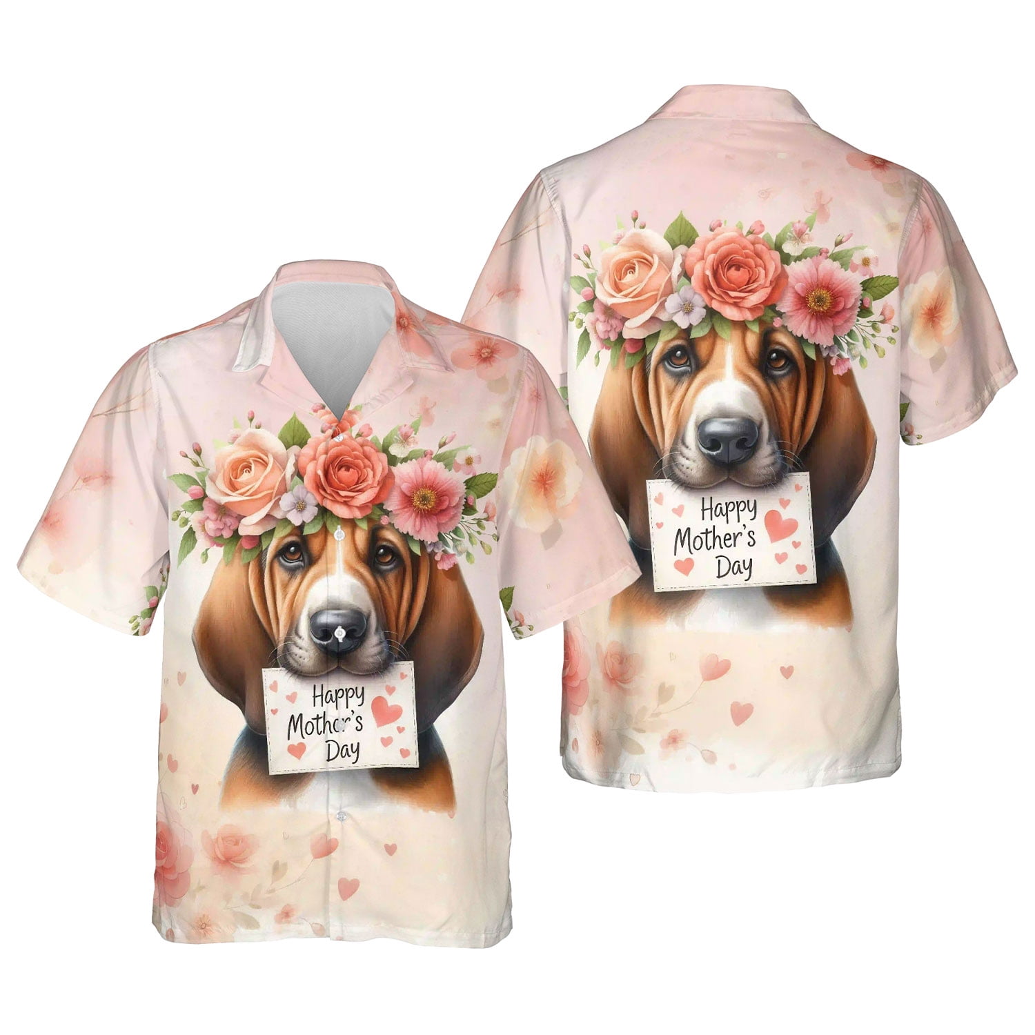 Happy Mother's Day Bloodhound with Flower Crown and Greeting Card Hawaiian Shirt Breathable Summer Unisex Merch Dog Lover - 13004