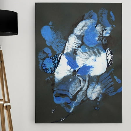 Blue And White Abstract Art Wexford Home 'Blue White Abstract Fish II' by Dmitry Andruz Painting Print on Wrapped Canvas ()