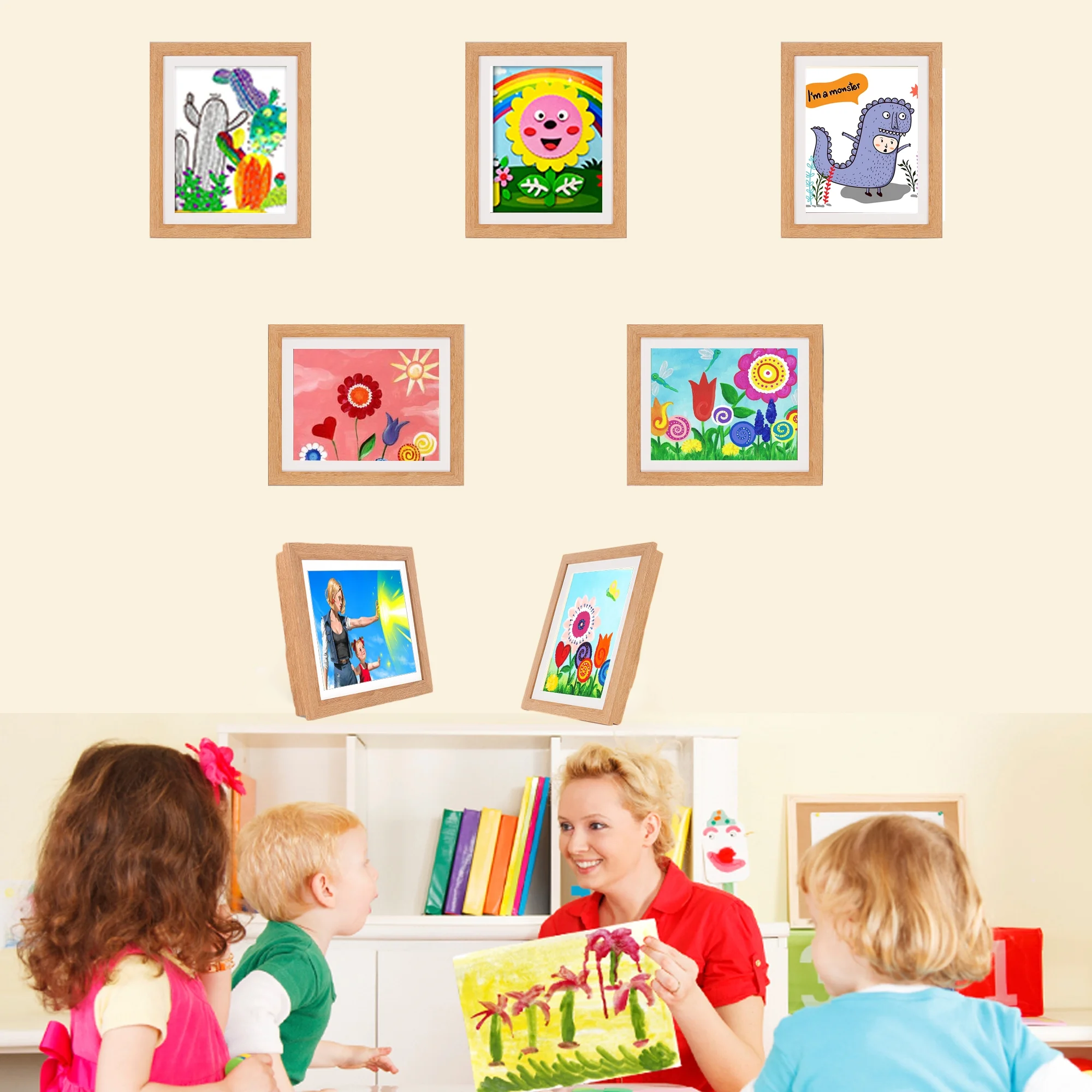 Kids Art Frames Front Opening Changeable Sets of 2 Wood 8.5X11" Artwork Frames for Kids Drawings Storage Frames Children Art Projects Schoolwork Crafts Hanging Art Displays