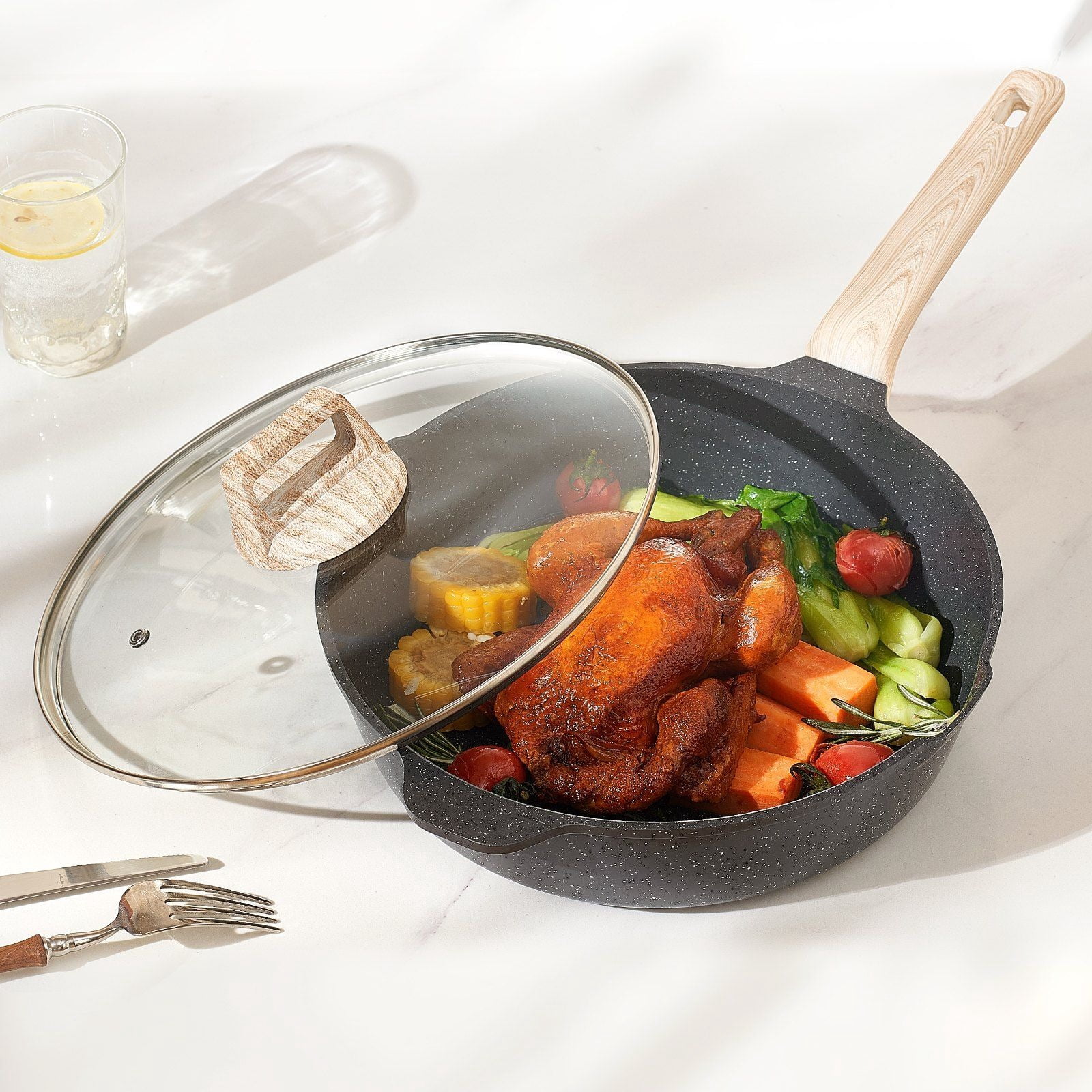 T-fal Signature Titanium Nonstick 12 Pcs Cookware Set, Grey, with