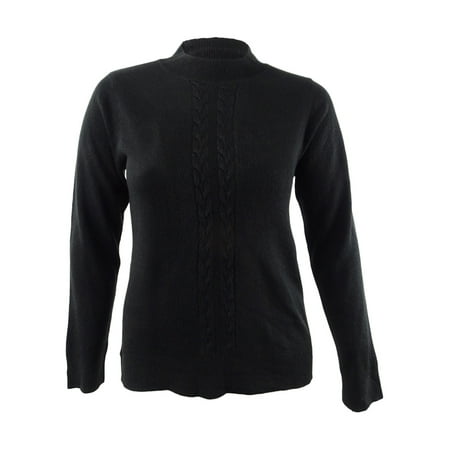 Karen Scott Women's Petite Cable-Knit Crewneck Sweater (PS, Luxsoft Black)
