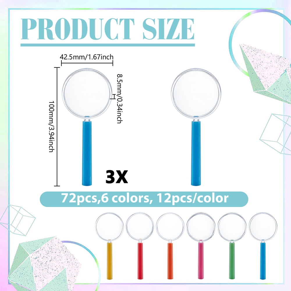 72Pcs 6 Colors Plastic Handheld Magnifier for Children Mixed Color 100x42.5x8.5mm 12pcs/color
