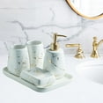 thumbnail image 2 of Kit de Accesorios de Baño CERÁMICA Dispensador de Jabón Líquido Aspecto Mármol Vaso, Blanco 5 piezas, 2 of 8