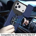 thumbnail image 3 of For iPhone 17 Pro Max Multi-Functional Card Magnetic Ring Stand Hybrid Camera Case Cover - Blue, 3 of 3