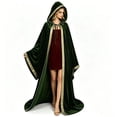 thumbnail image 4 of Unisex Halloween Hooded Cloak Velvet Long Cape Costume with Contrast Trim Wizard Witch Robe for Renaissance Medieval Cosplay Vampire Dress Up Party Roleplay, 4 of 6