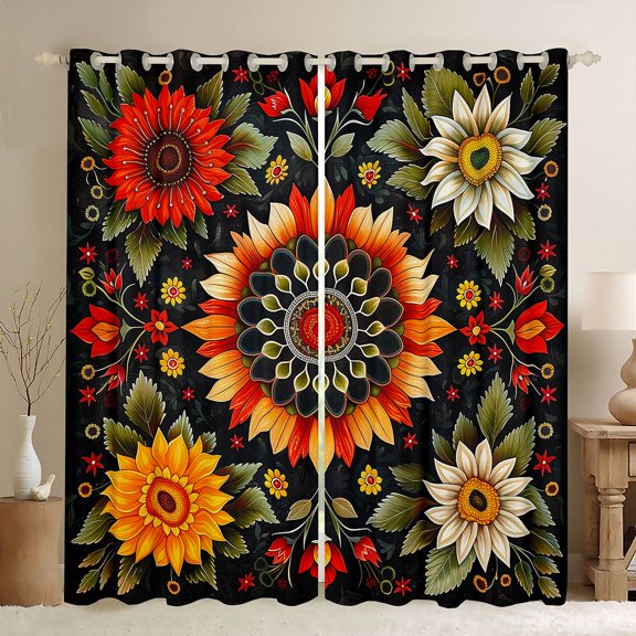 Manfei Retro Rustic Flower Blackout Curtains Set of 2 (52x84 Each),Natural Plant Daisy Window Curtains,bohemian Exotic Floral Curtains and Drapes For Girls Kids,Super Cozy Room Decor