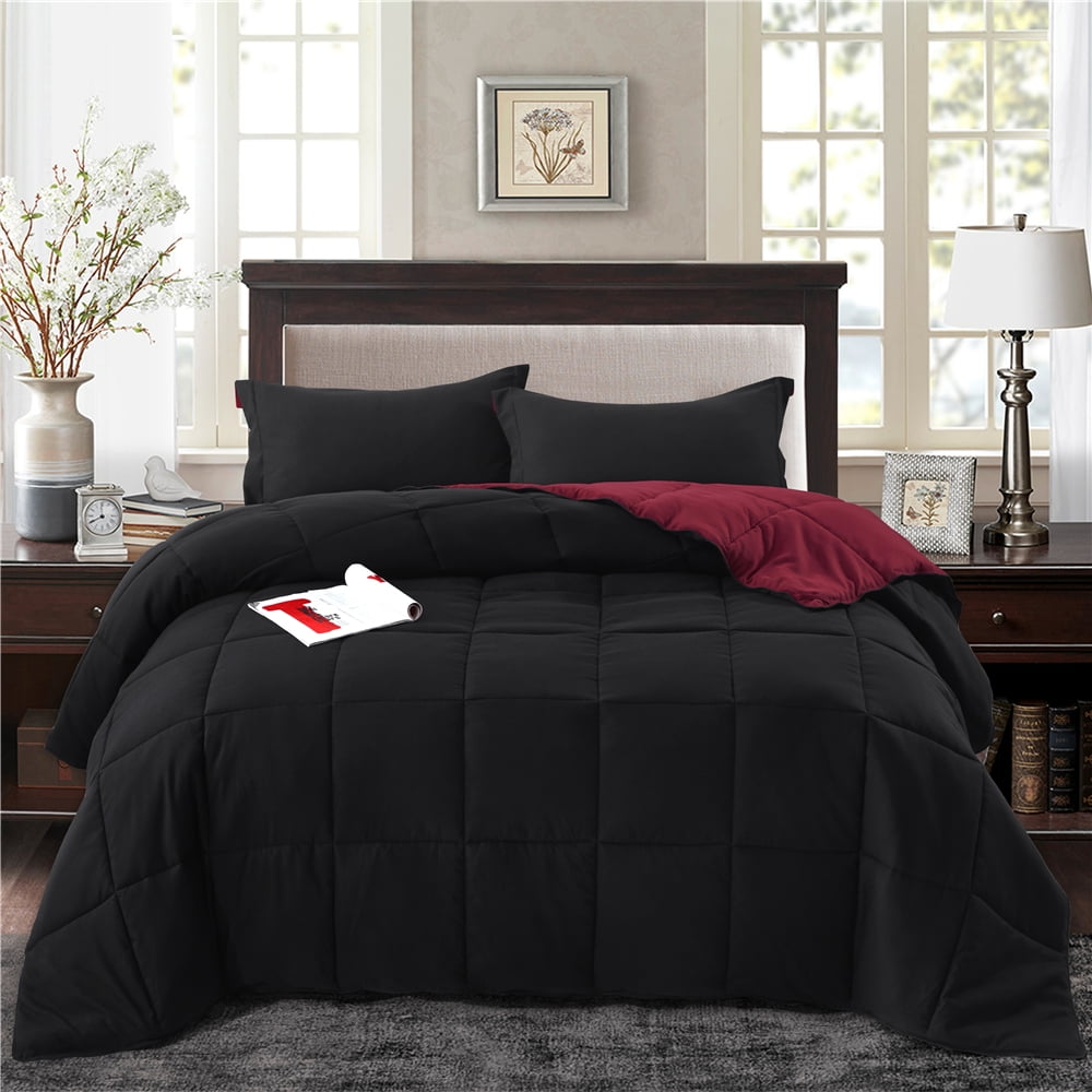 HIG Light Weight Down Alternative Comforter, King, Black, Reversible
