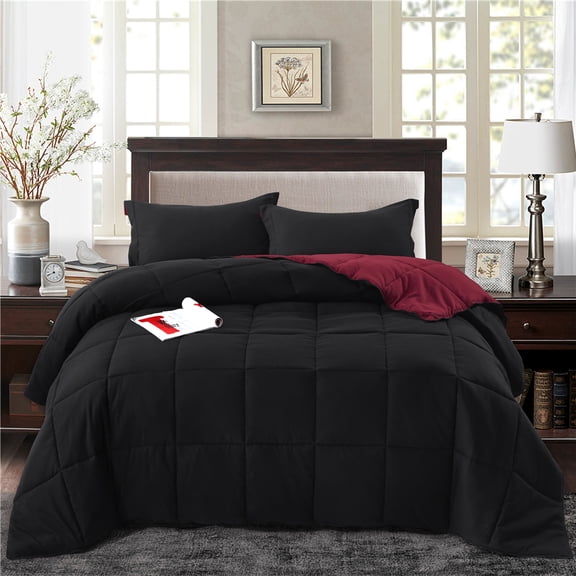 Unique Home Alternative 3pc Goose Down Clearance Comforter Soft Premium Color Duvet Covers Comforter Set (King, Black)