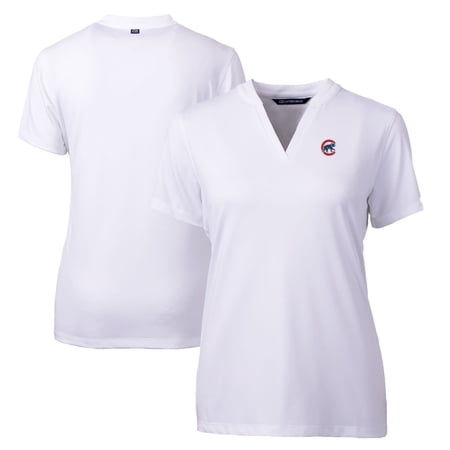 Women s Cutter & Buck White Chicago Cubs DryTec Forge Stretch V-Neck Blade Top