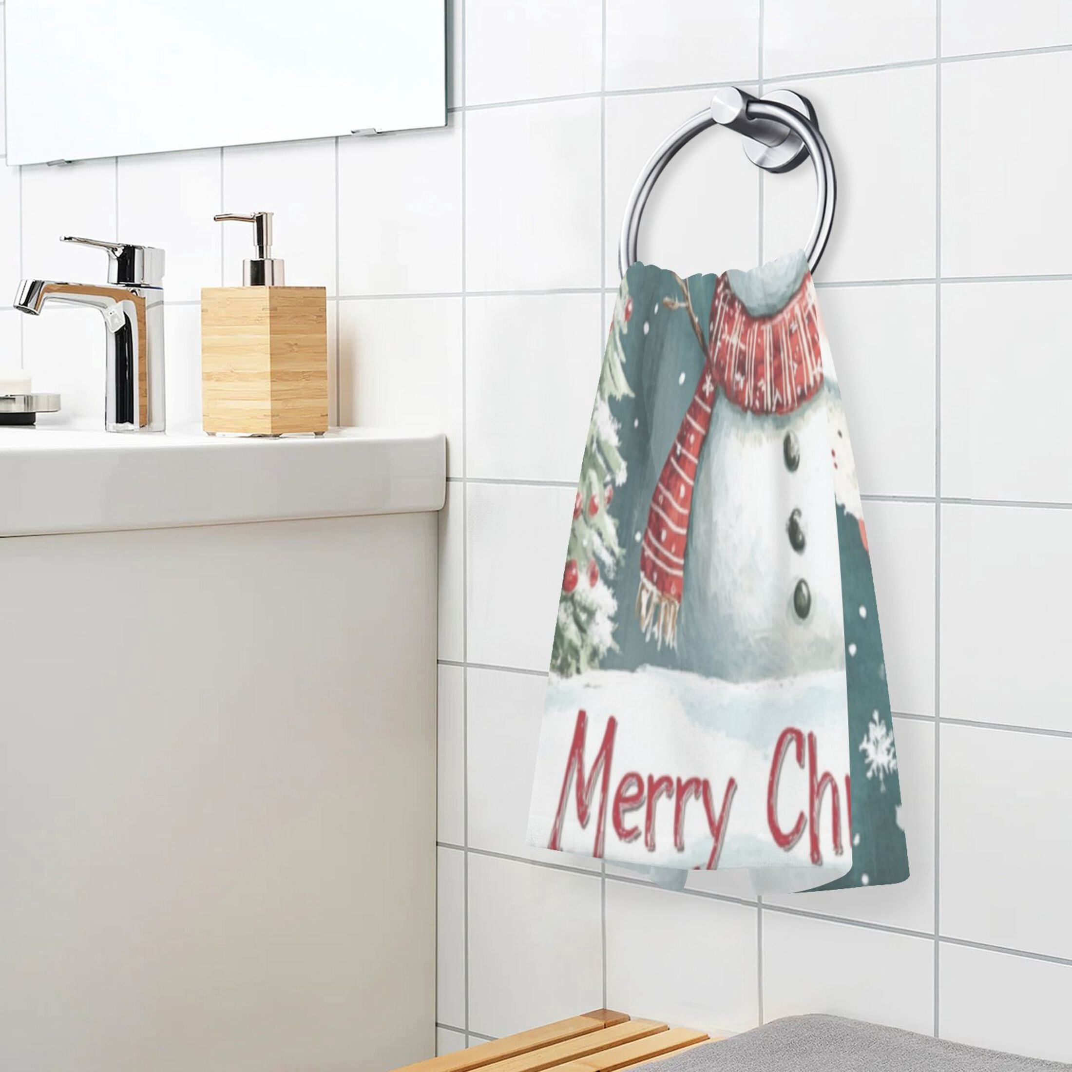 Cotton Towel Two-Piece 16x28 Inch One Sizex2 Face Towel Set Towel Set Cotton Hand Bath Towel Bathroom Beach Santa Hat Snowman Picture