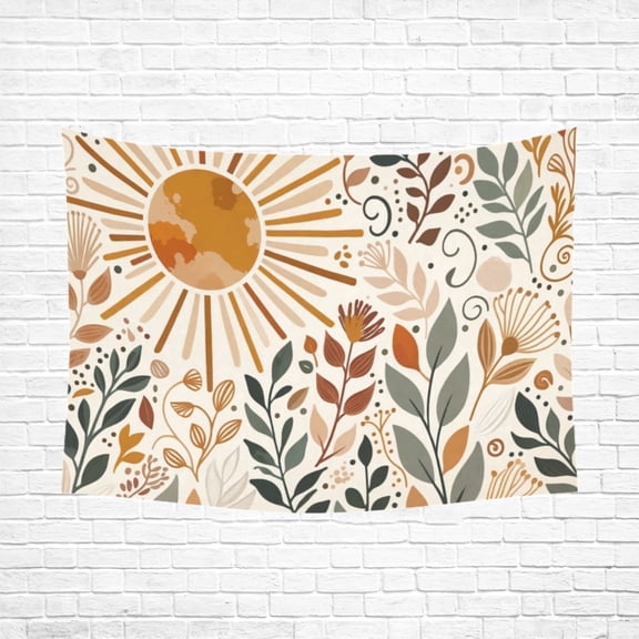 Boho Tapestry Wall Hanging – Floral Garden Tapestry for Bedroom, Living Room & Outdoor Decor, Peach Skin Fabric Hippie Mandala Tapestry, Large Polyester Wall Art