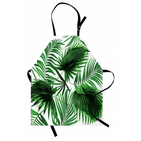 

Palm Leaf Apron Realistic Vivid Leaves of Palm Tree Growth Ecology Lush Botany Themed Print Unisex Kitchen Bib Apron with Adjustable Neck for Cooking Baking Gardening Fern Green White by Ambesonne