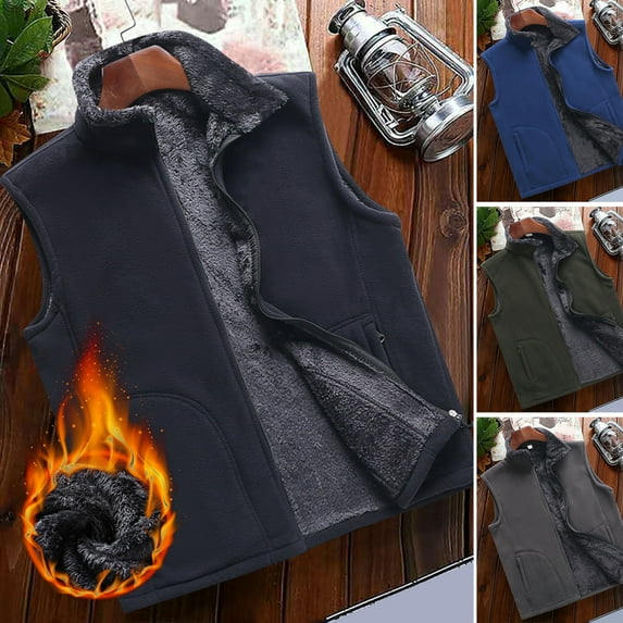 Men's Full-Zip Lightweight Polar Fleece Vest Outerwear with Pockets Warm Winter Sleeveless Jacket Casual