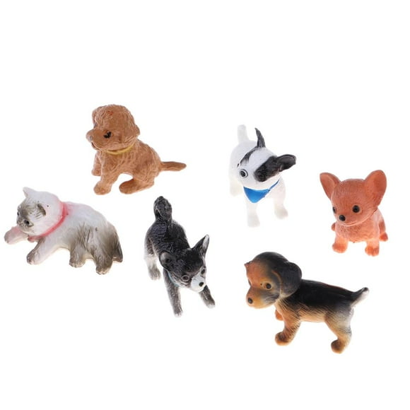6 Pcs Miniature Dog Figures Resin Craft-work, for 1/12 Dollhouse Decor