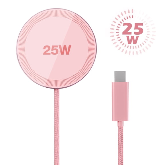 25W Magsafe Wireless Charger, Fast Wireless Charger iPhone, Charging Pad Compatible for iPhone 17/16/15/14/13/12, AirPods, Pink