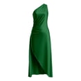 thumbnail image 4 of EliteGoogv Womens One Shoulder Dresses Asymmetrical Pleated Slit Satin Dresses For Women Slim Fit Side Slit Summer Dresses Evening Wedding Guest Dresses GN1, 4 of 5
