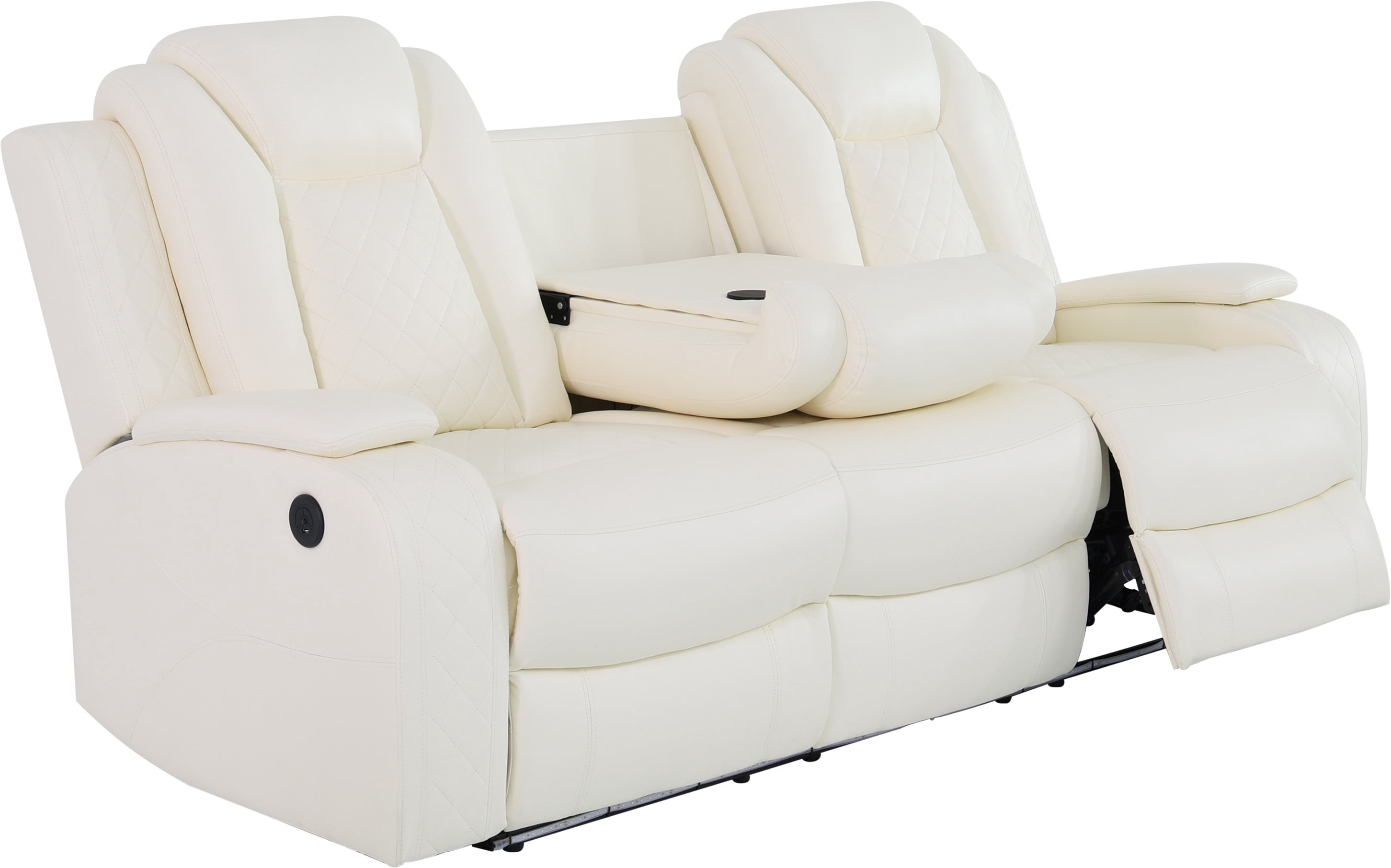 Gewnee Loveseat Power Reclining Multifunctional Sofa, Air Leather, Storage Console, Cup Holders,Off-white