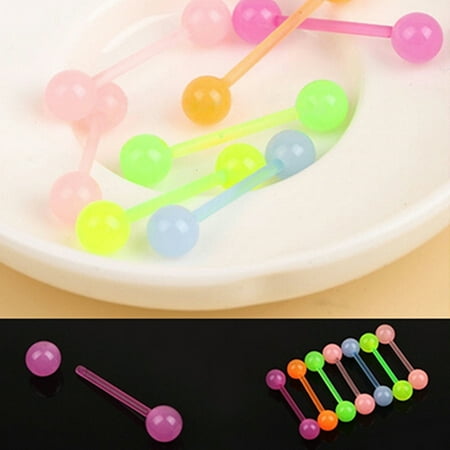 Besufy Women Body Piercing Jewelry,Bars Barbells ,7Pcs Body Piercing Jewelry Luminous Glow Acrylic Tongue Rings Nose Barbell Bars