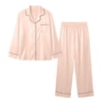 thumbnail image 2 of XUNKUSGA Womens Pajama Sets Classic Solid Color Satin Silk 2 Piece Sets for Women Notch Collar Long Sleeve Button Down Pjs Set with Pants Soft Loungewear Sets Pink M, 2 of 7