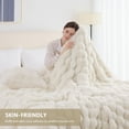 thumbnail image 2 of Cozylore Faux Fur Throw Blanket for Bed Luxury Fluffy Thick Bubble Blanket Warm Cozy Throw for Bedroom Living Room, 90" x 90", Cream, 2 of 6