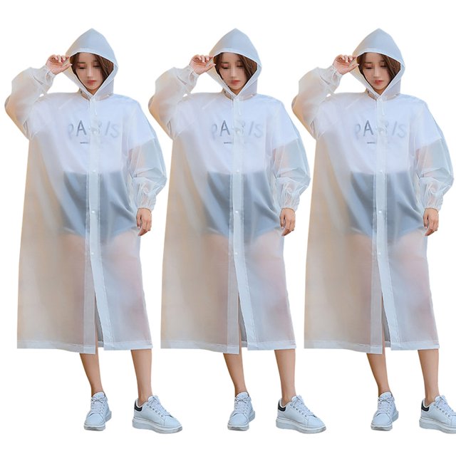 MasteelfCA 3 Pcs Imperméable Réutilisable Blanc Mode Poncho de Pluie Épaissi Extérieur Imperméable avec Capuche et Manches Élastiques pour Escalade Voyage Adulte