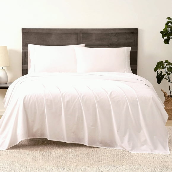 Luxury White Percale Bedding Bundle - 4 Piece Sheet & Pillowcase Set - Premium Solid Cotton - Hotel Quality Softness & Durability