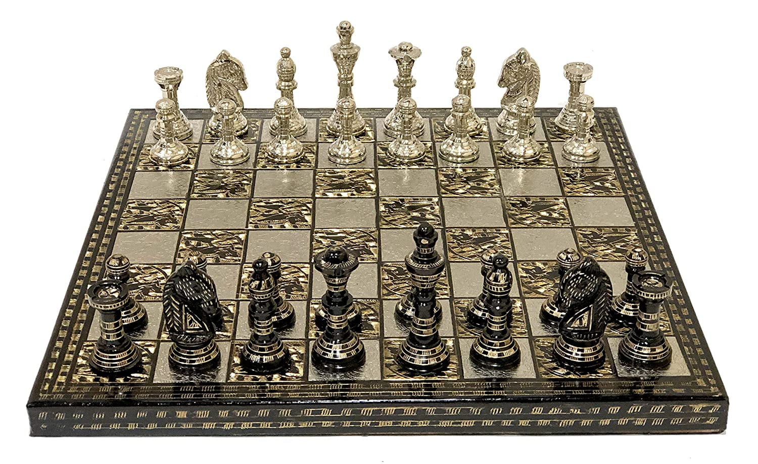StonKraft Collectible Complete Brass Chess Game Board Set With 100% Brass Chess Pieces Chessman Coins Pawns
